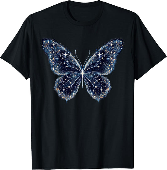 Space Stars Butterfly Art T-Shirt - T-Shirt | Black