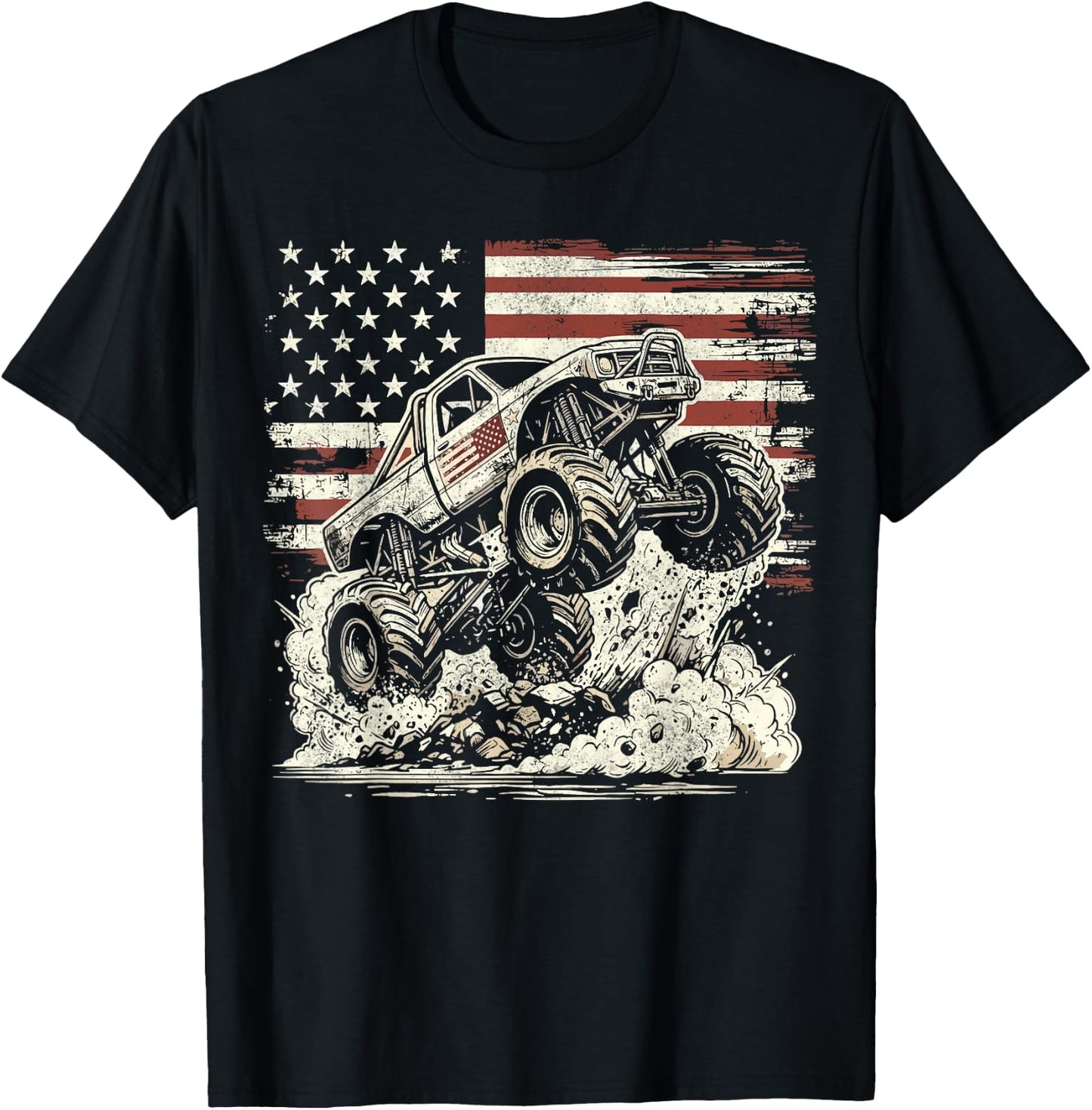 Monster Truck Retro Patriotic USA Flag T-Shirt - T-Shirt | Black