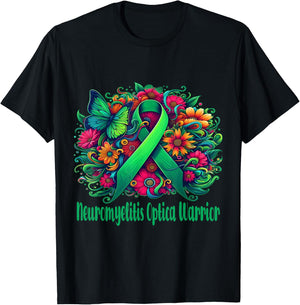 neuromyelitis optica Awareness green floral and ribbon T-Shirt - T-Shirt | Black