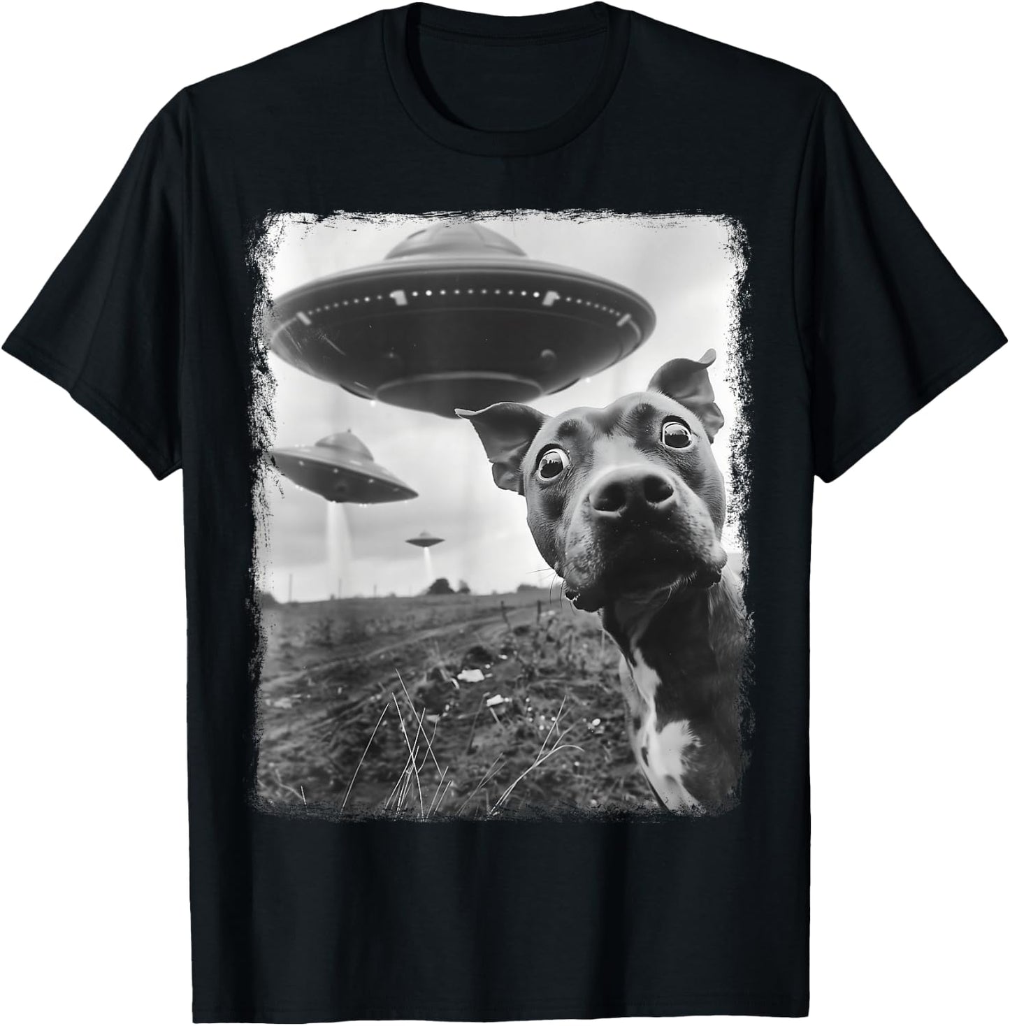 Staffordshire Bull Terrier Dog UFO Extraterrestrial Selfie T-Shirt - T-Shirt | Black