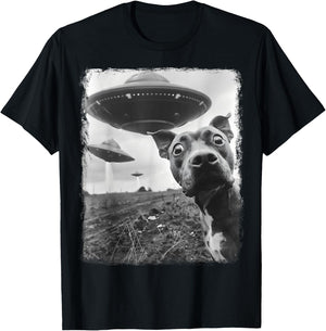 Staffordshire Bull Terrier Dog UFO Extraterrestrial Selfie T-Shirt - T-Shirt | Black