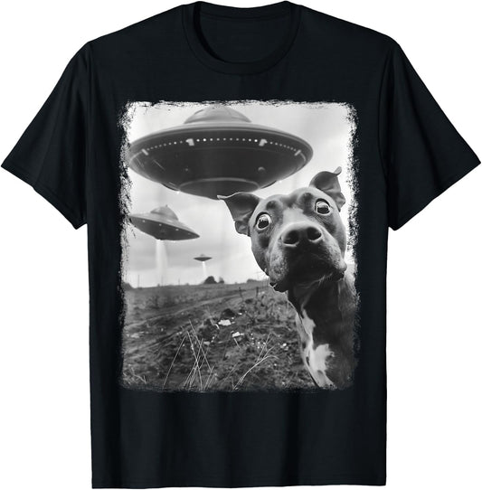 Staffordshire Bull Terrier Dog UFO Extraterrestrial Selfie T-Shirt - T-Shirt | Black