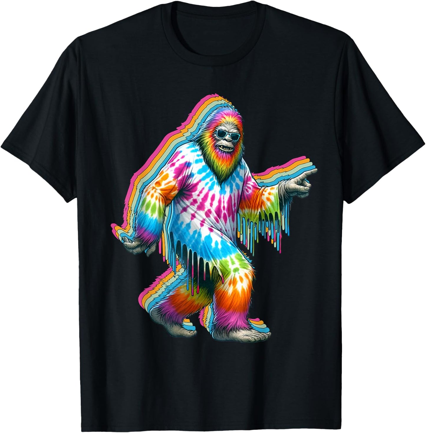Funny Vintage Retro Graphic Sasquatch Big Foot in Tie Dye T-Shirt - T-Shirt | Black