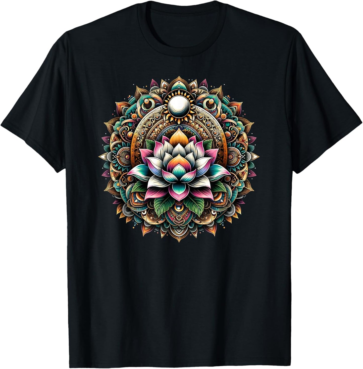 Lotus Blossom Mandala Circle Enchantment Spiritual Yoga T-Shirt - T-Shirt | Black
