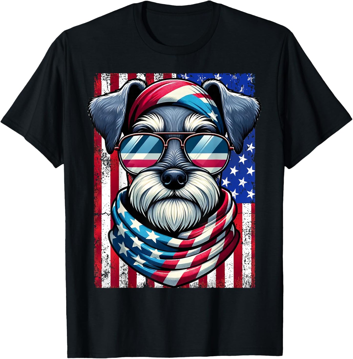 Miniature Schnauzer Dog American Flag 4th of July Patriotic T-Shirt - T-Shirt | Black