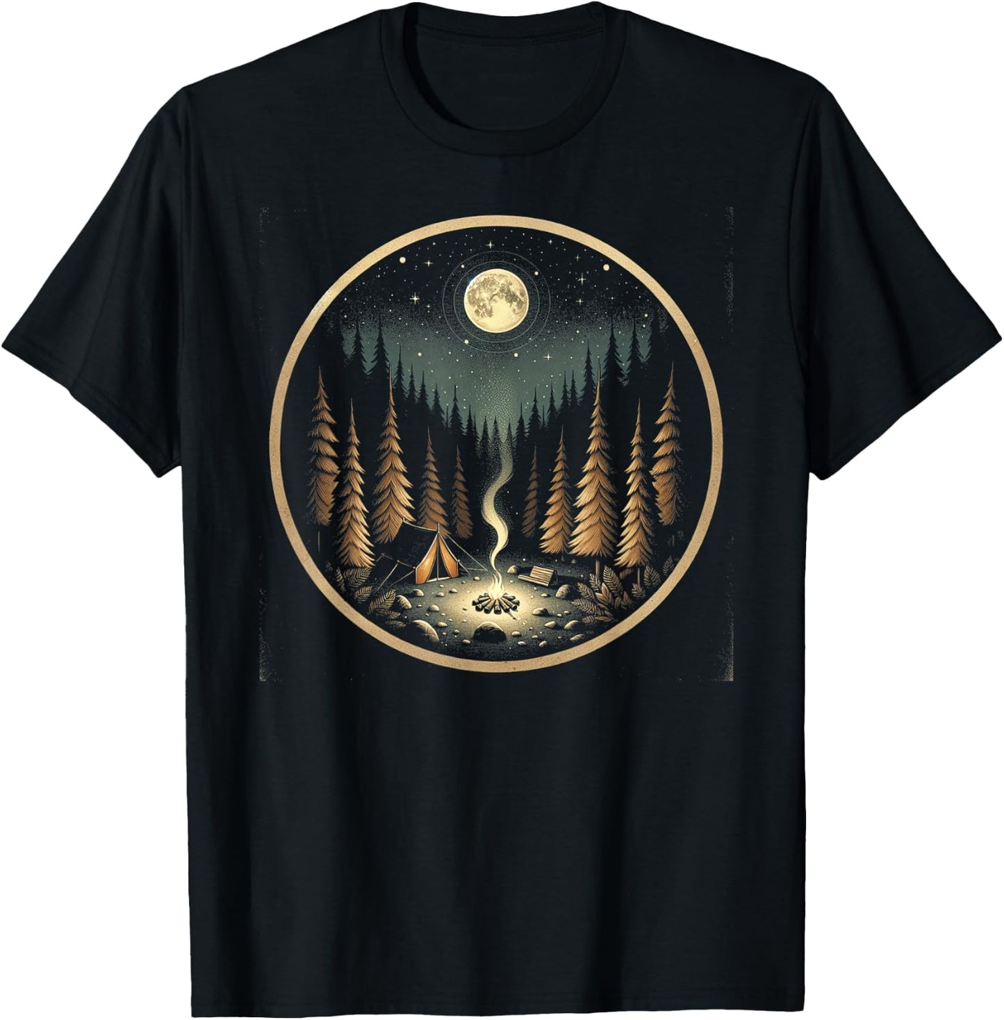 Moonlit Camping Adventure T-Shirt - T-Shirt | Black