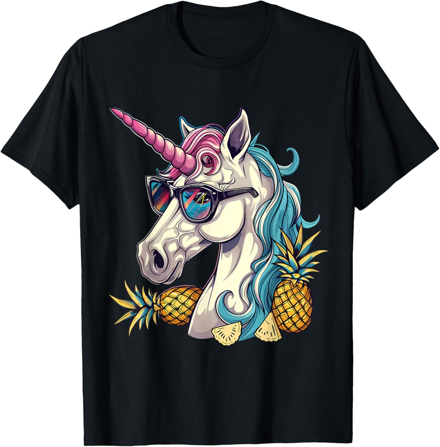 Pineapple Unicorn Pineapple Fruit Unicorn Lover Portrait T-Shirt - T-Shirt | Black
