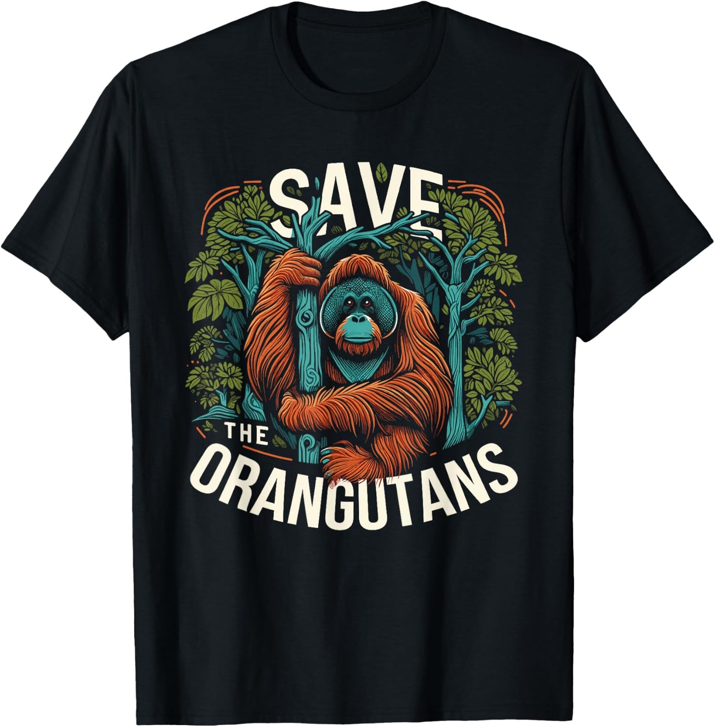 Save The Orangutans Monkey Ape Wildlife Conservation T-Shirt - T-Shirt | Black