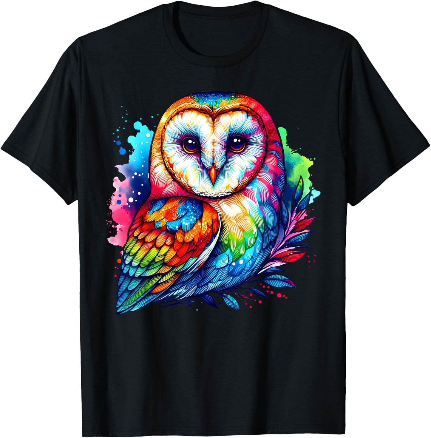 Cool Barn Owl Graphic Spirit Animal Illustration Tie Dye Art T-Shirt - T-Shirt | Black