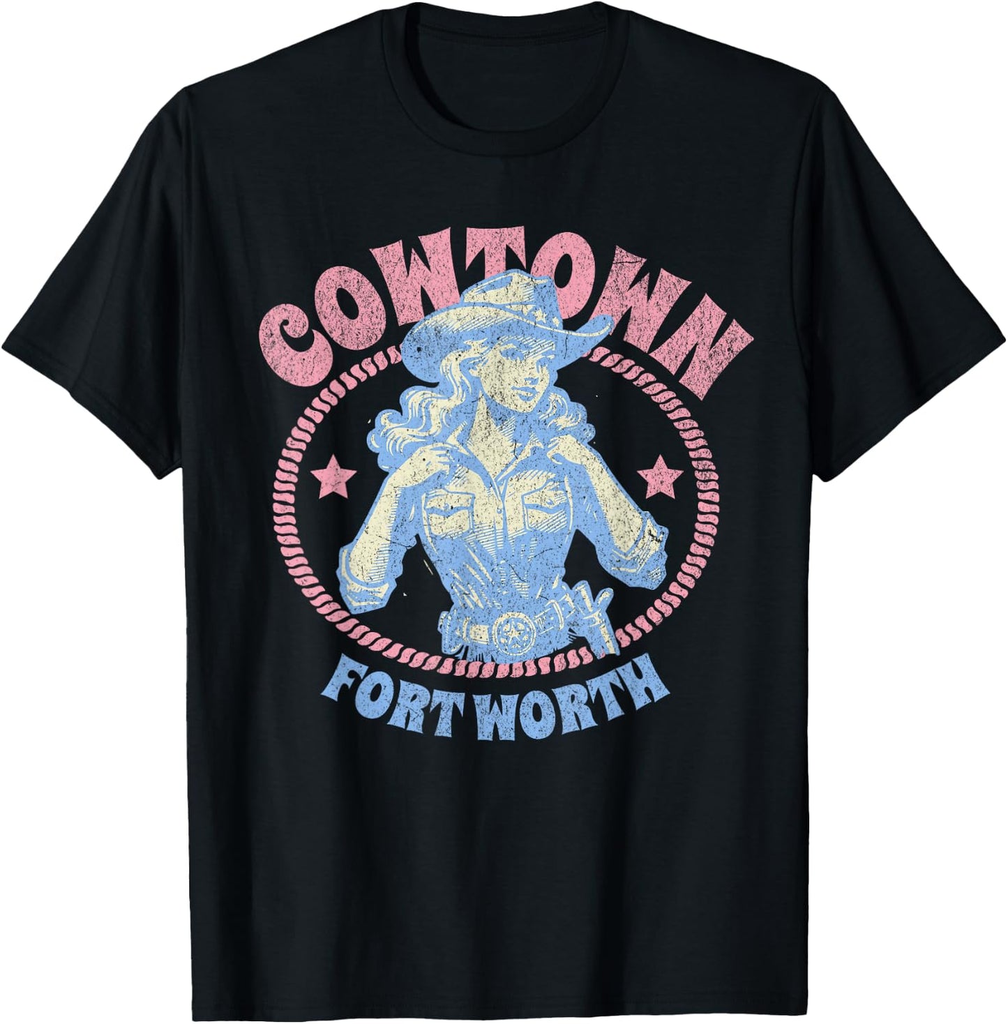 Cowtown Fort Worth Texas Retro Western Cowgirl T-Shirt - T-Shirt | Black