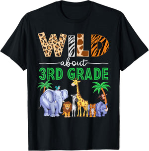 Wild About 3rd Grade Teacher Student Third Grade Zoo Safari T-Shirt - T-Shirt | Black