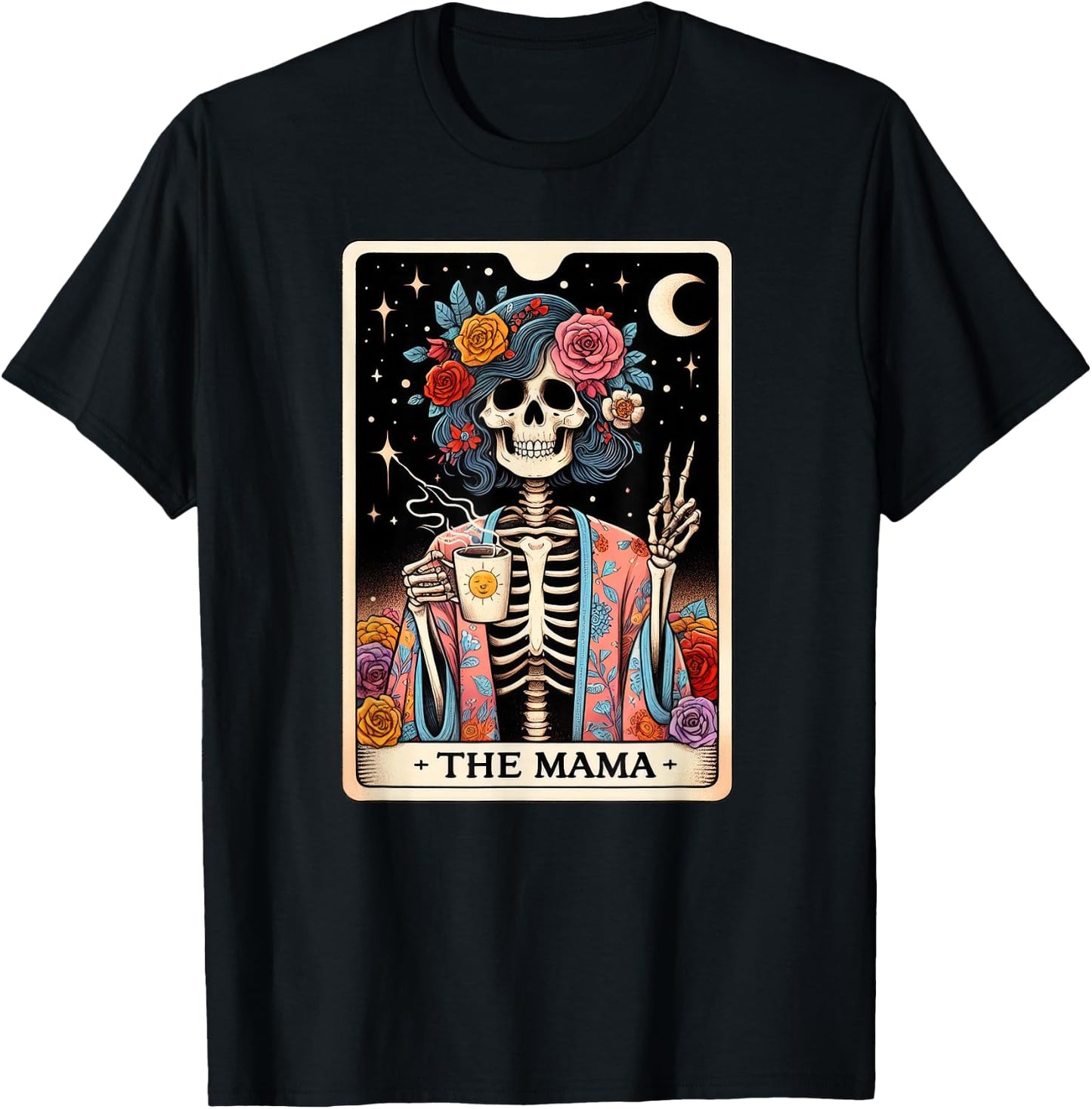 Cool Moms Day Mama Skeleton, Tarot Card Skeleton Graphic T-Shirt - T-Shirt | Black
