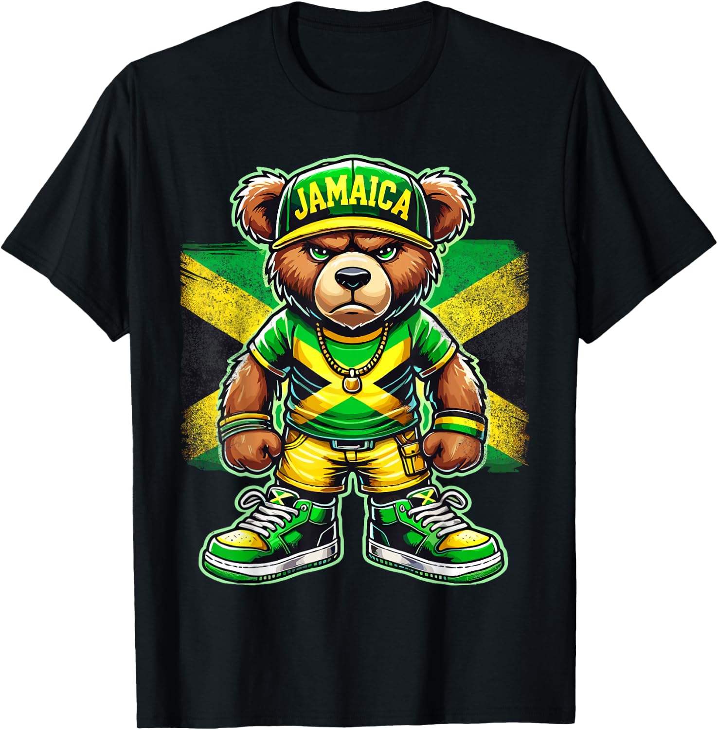 Jamaica Flag Teddy Bear Jamaican T-Shirt - T-Shirt | Black
