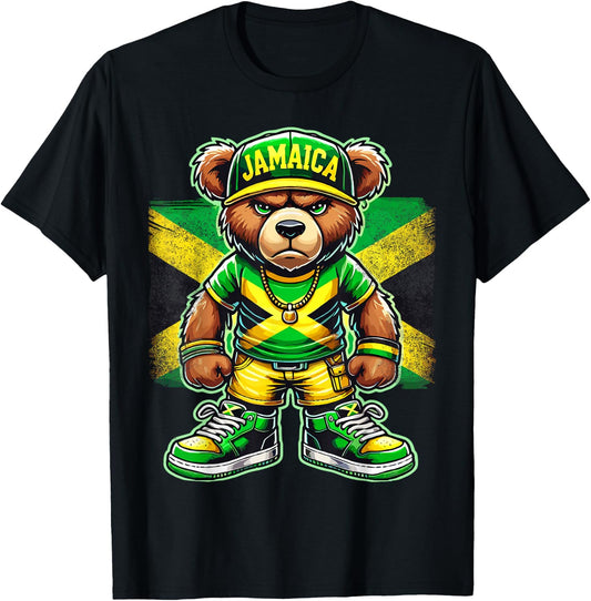 Jamaica Flag Teddy Bear Jamaican T-Shirt - T-Shirt | Black