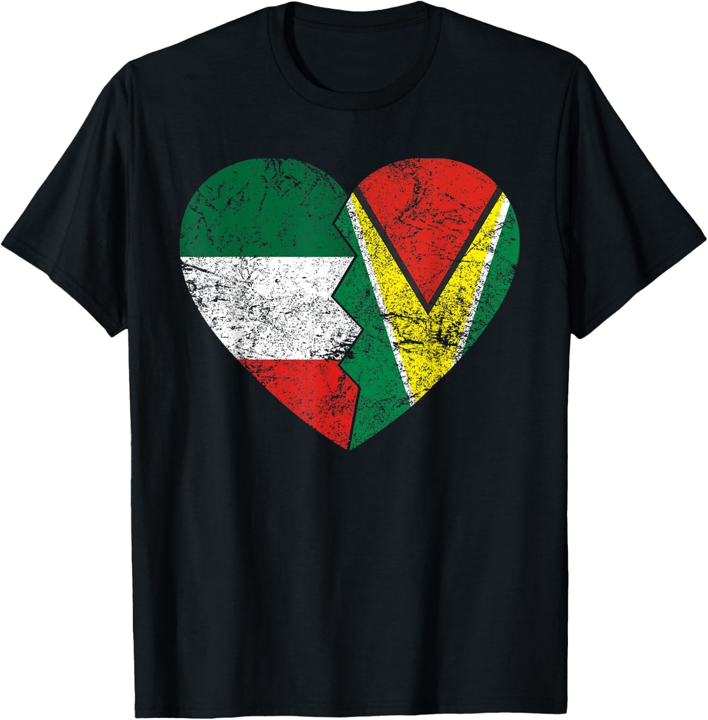 Guyanese Italian Flags Heart | Italy Guyana Roots Vintage T-Shirt - T-Shirt | Black