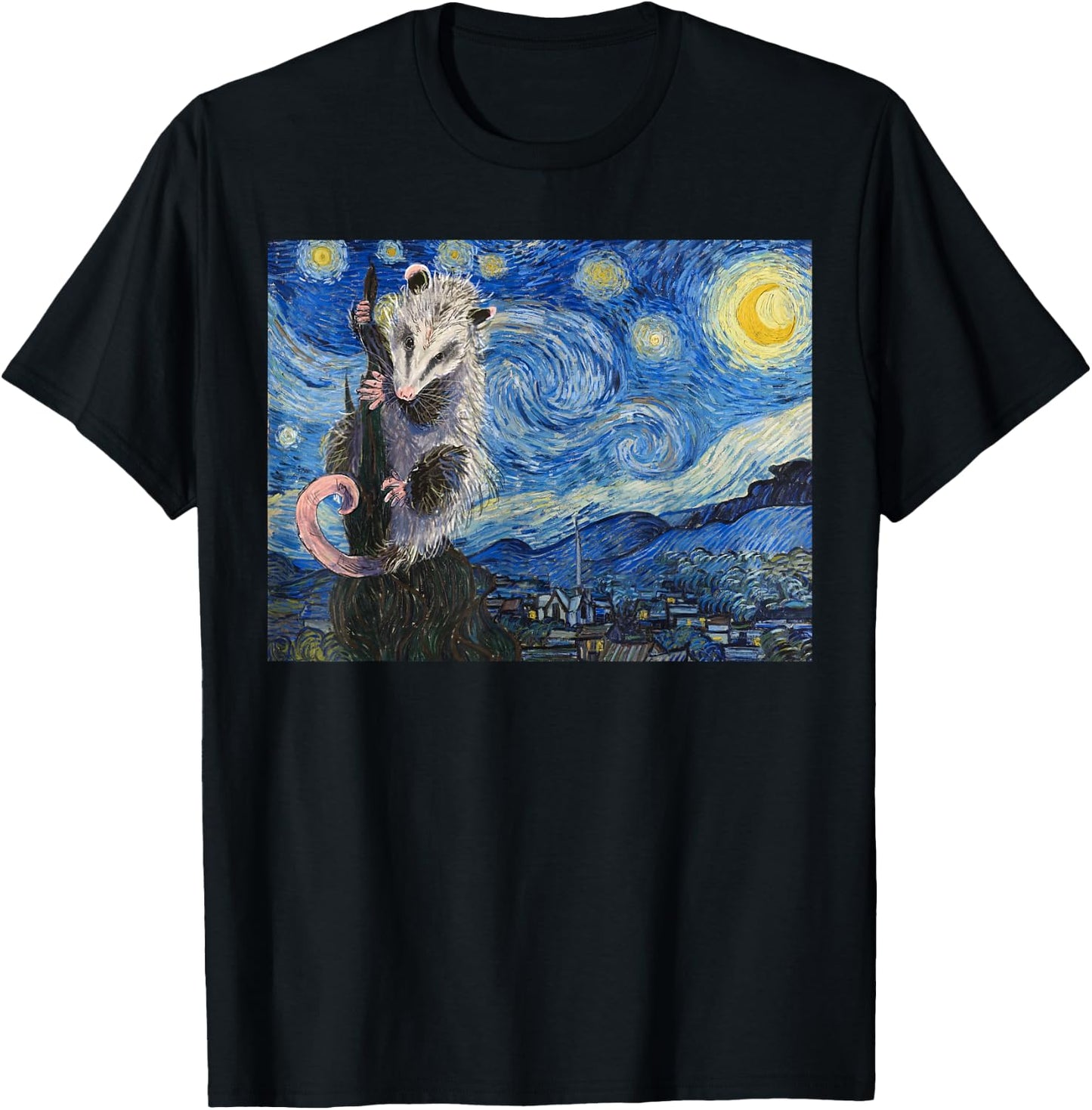 Starry Night Opossum Van Gogh Possum Funny Rodent Animal T-Shirt - T-Shirt | Black