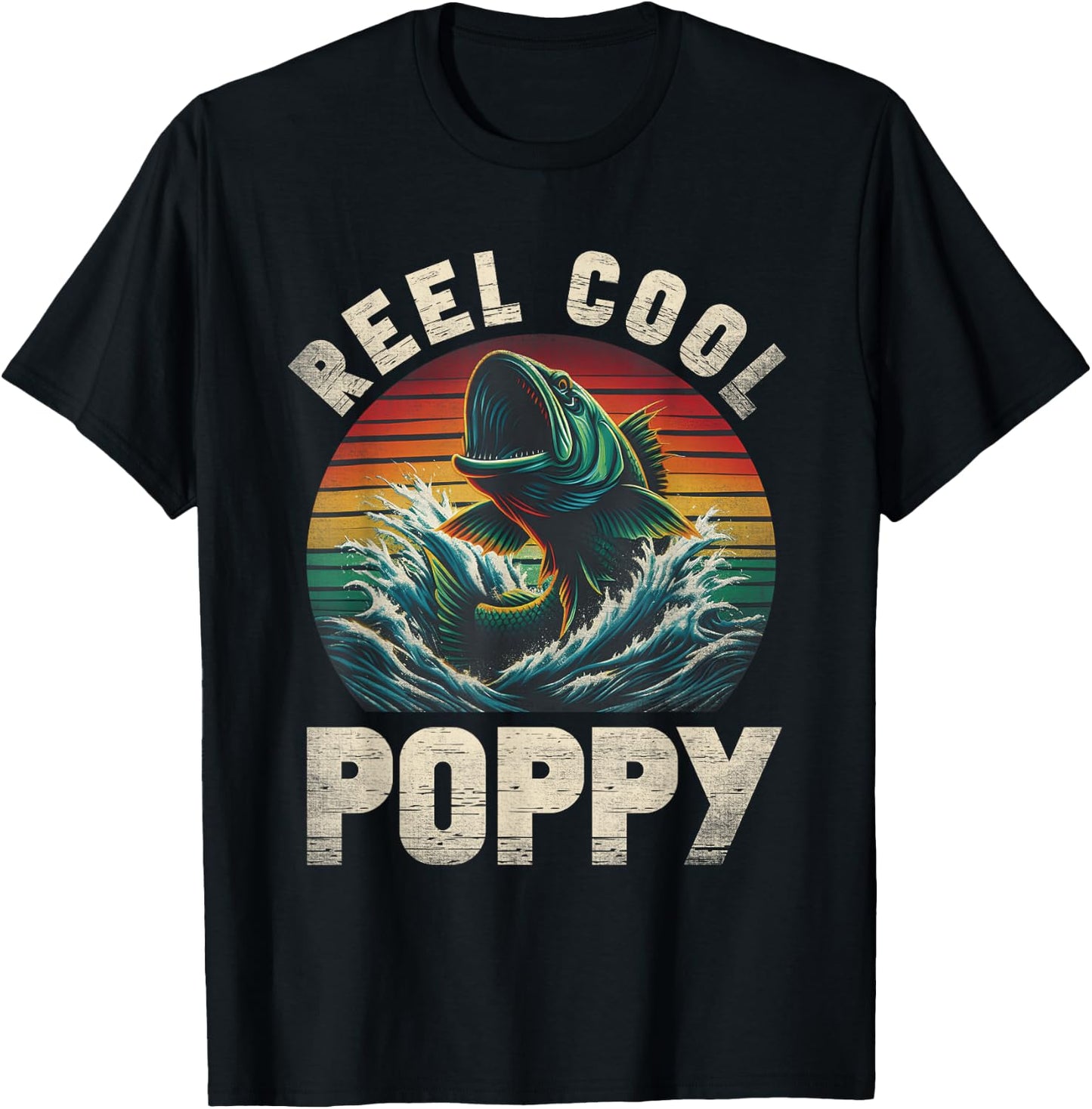 Reel Cool Poppy Fishing Poppy Father's Day Fisherman Fish T-Shirt - T-Shirt | Black