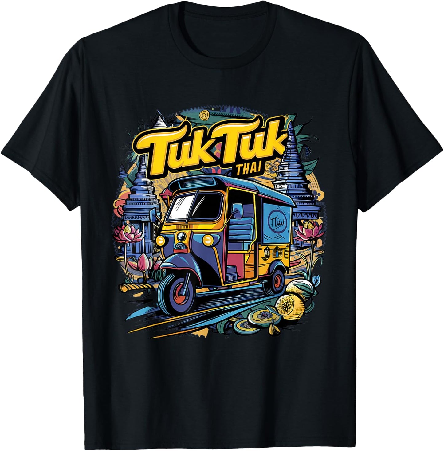 Vibrant Tuk Tuk Thai Adventure T-Shirt - T-Shirt | Black