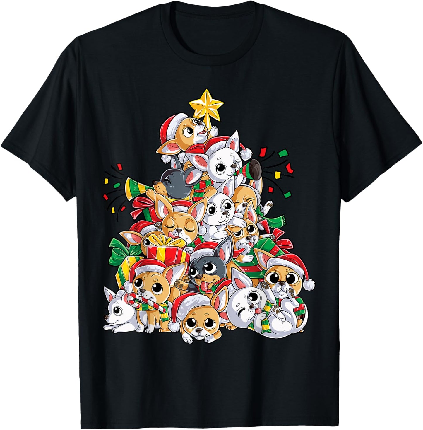 Chihuahua Christmas Tree Dog Santa Xmas Boys Girls Dogmas T-Shirt - T-Shirt | Black