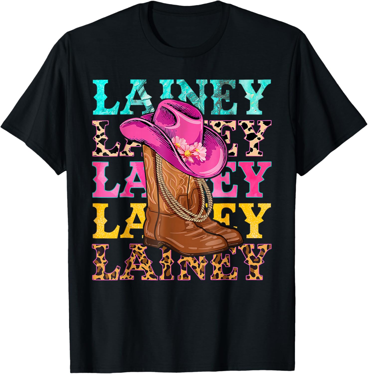 Western Cowgirl Lainey Personalized Black -Kids Western Casual T-Shirt - T-Shirt | Black