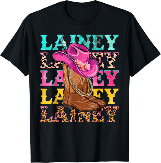 Western Cowgirl Lainey Personalized Black -Kids Western Casual T-Shirt - T-Shirt | Black