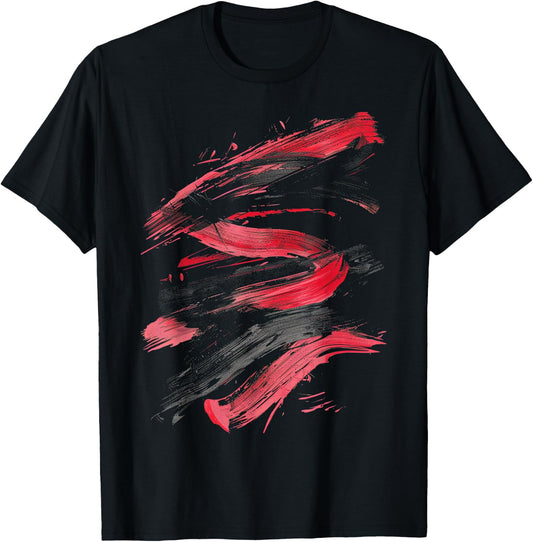 Red And Black Dynamic Brushstroke Graphic T-Shirt - T-Shirt | Black