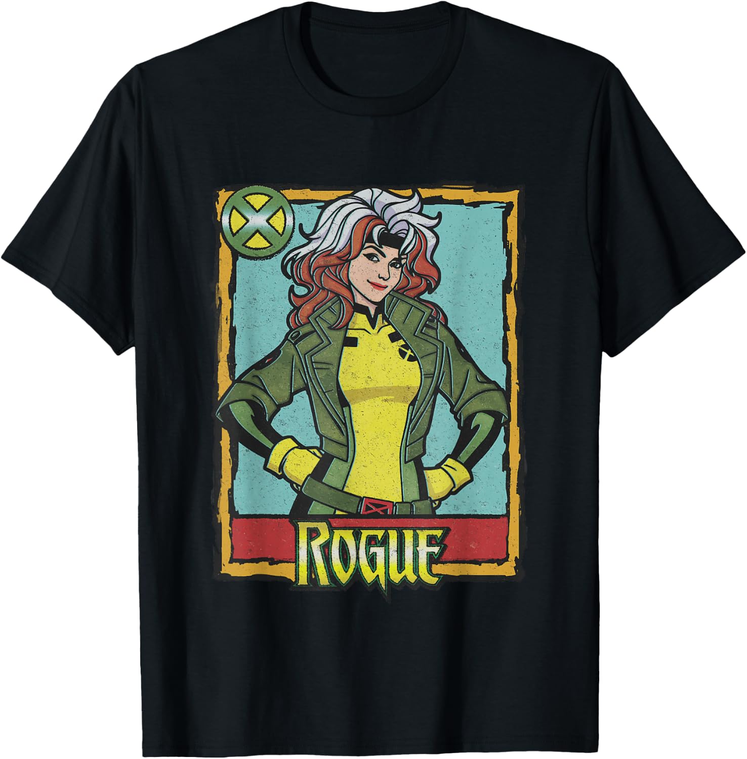 Marvel X-Men Rogue Vintage Playing Card Portrait T-Shirt - T-Shirt | Black
