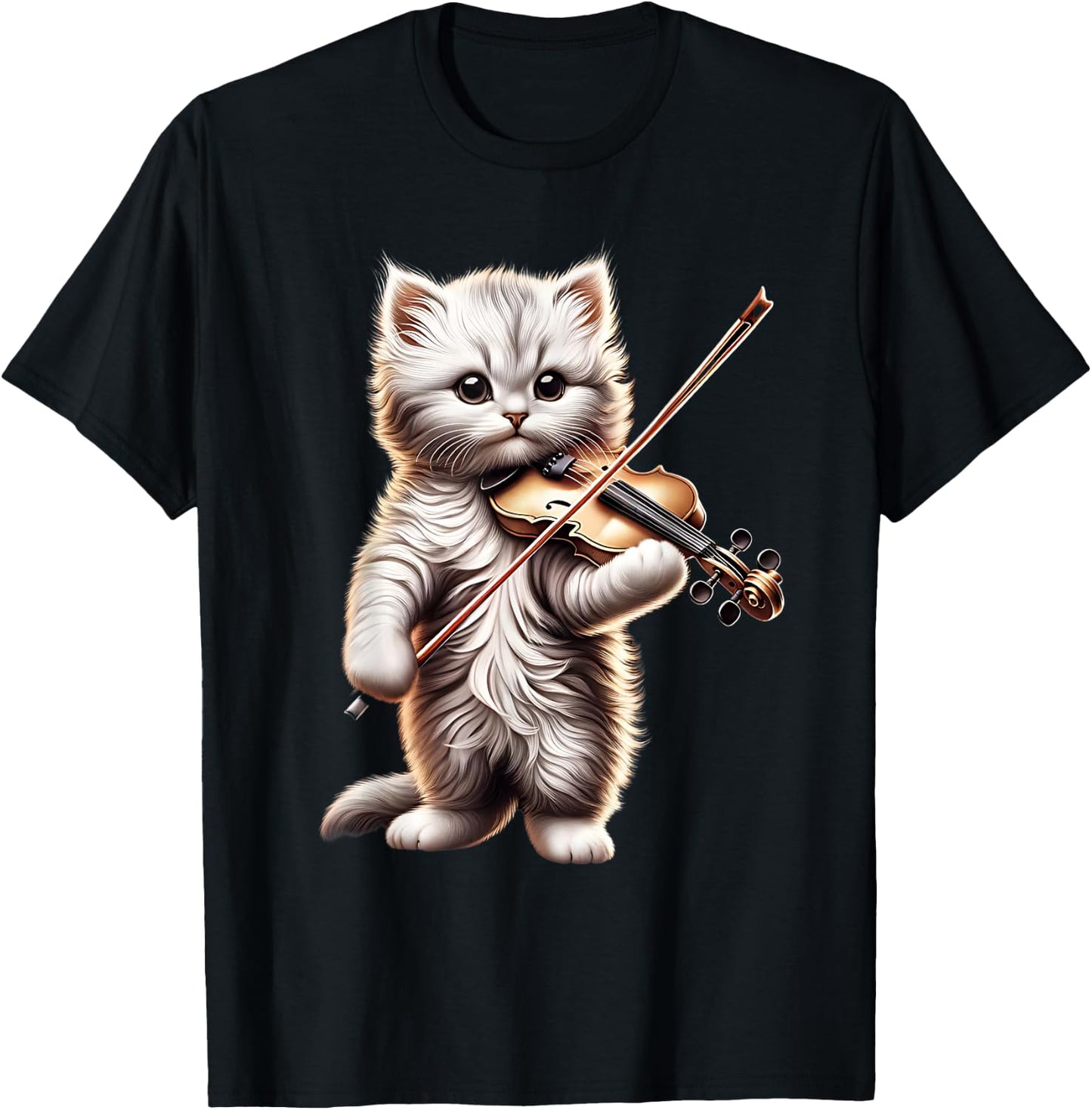 Funny Orchestra Musician Violinist Cute Cat Playing Violin T-Shirt - T-Shirt | Black