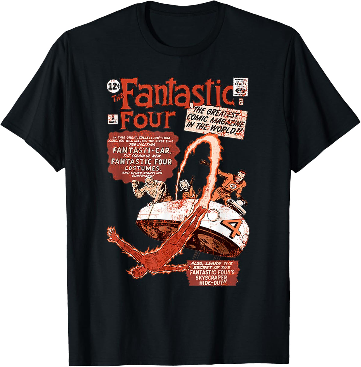 Marvel Fantastic Four Comic Cover Distressed Vintage Poster T-Shirt - T-Shirt | Black