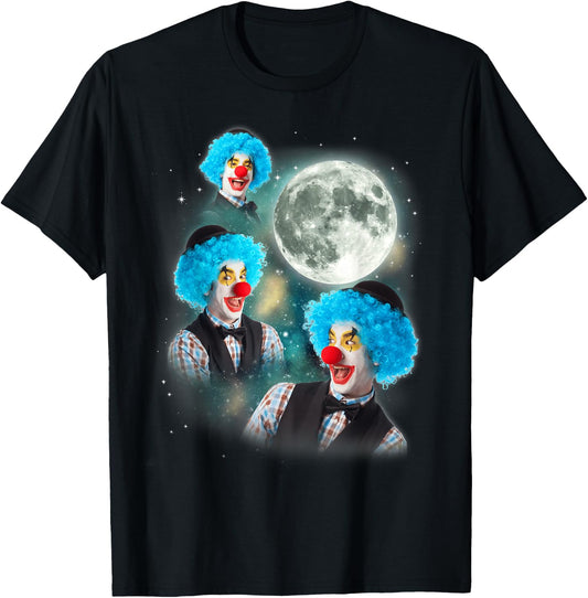 Three Clown Moon | 3 Circus Clowns Ugly Cursed Meme T-Shirt - T-Shirt | Black