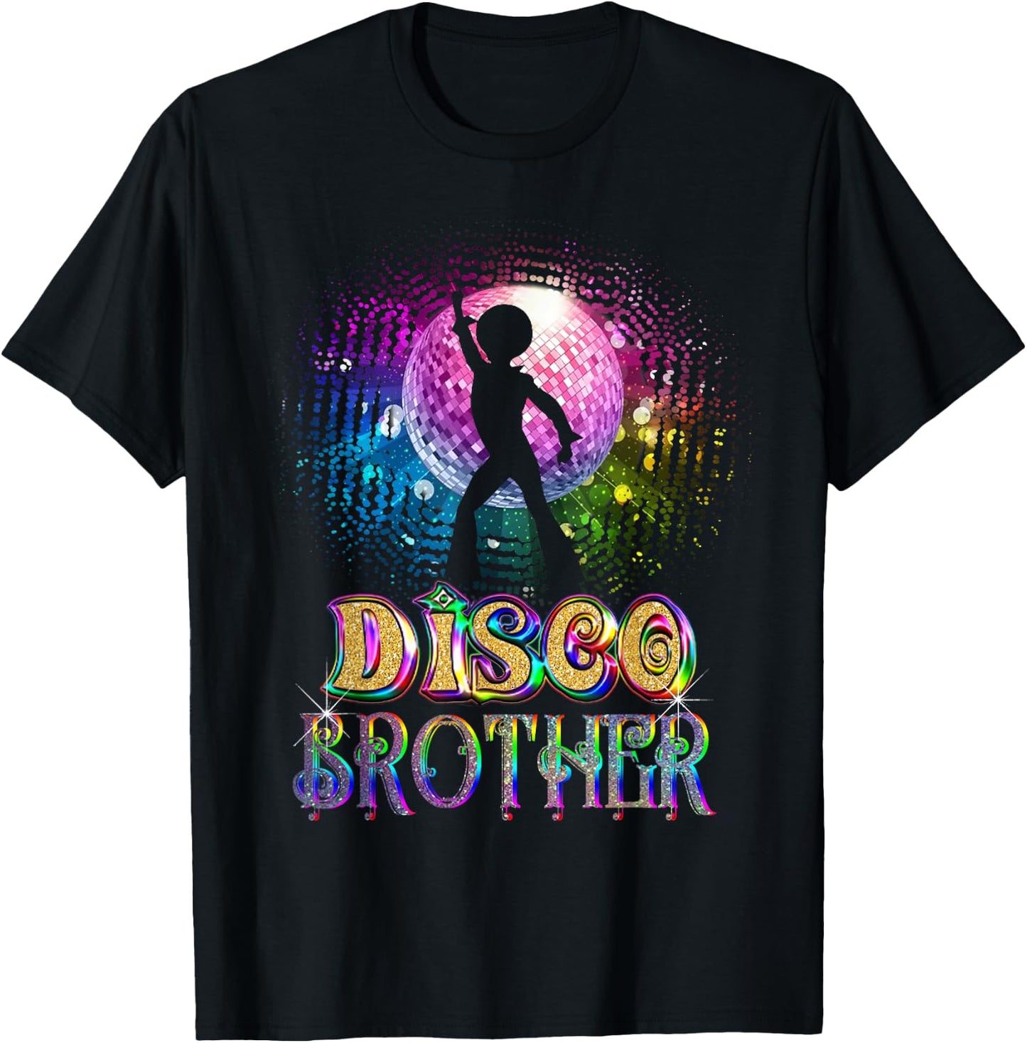 Funny Disco Brother -Retro 70's Seventies Themed Disco Ball T-Shirt - T-Shirt | Black