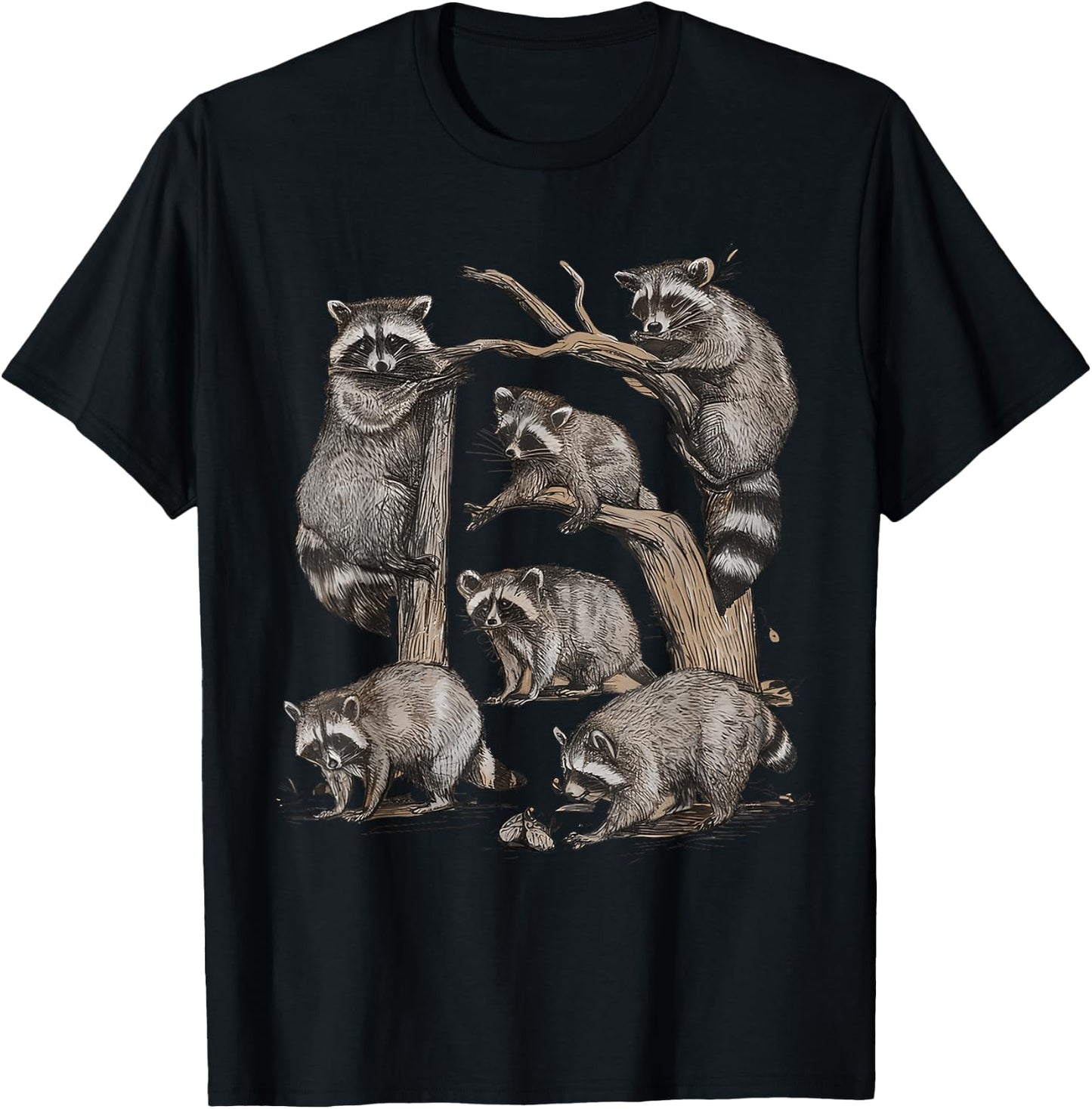 Racoon Portrait Sketch Wild Trash Panda Cute Raccoon T-Shirt - T-Shirt | Black