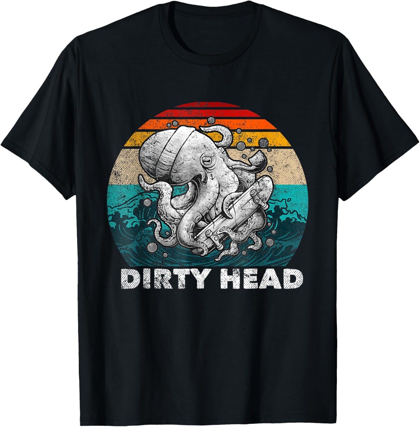 Vintage Dirty Octopus Heads With Skateboard Music Lover T-Shirt - T-Shirt | Black