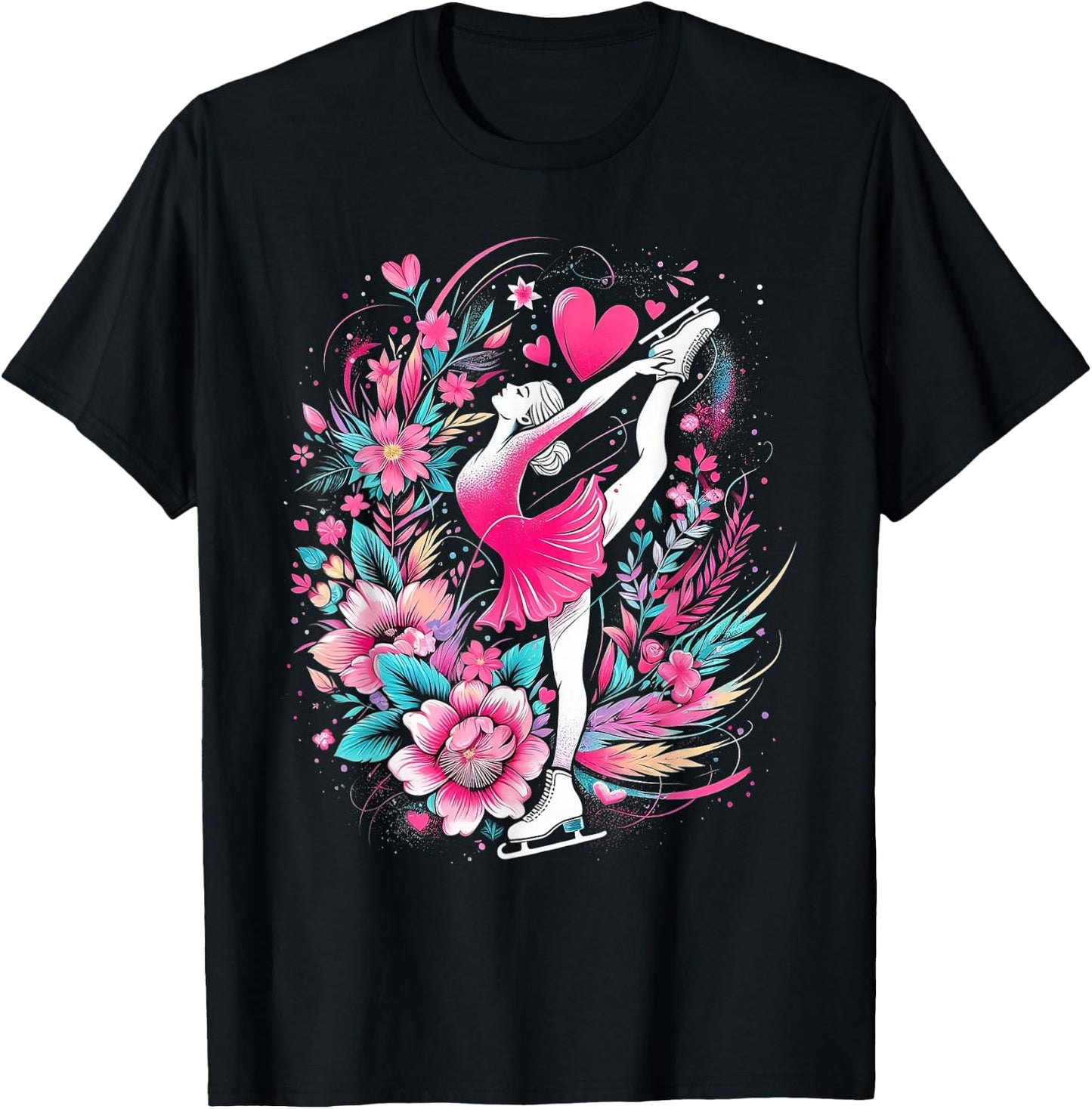 Ice skating girl floral skater girl T-Shirt - T-Shirt | Black