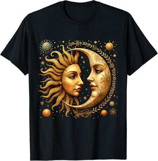 Celestial Moon and Sun Astrology T-Shirt - T-Shirt | Black