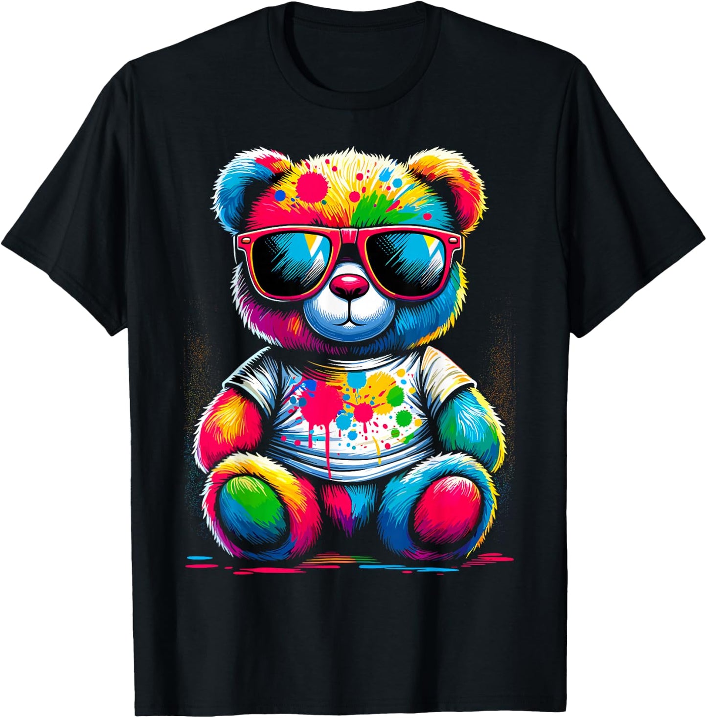 Colorful Teddy Bear with Sunglasses T-Shirt - T-Shirt | Black