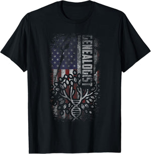 USA Flag Genealogy Shirt Women DNA Tree Genealogist T-Shirt - T-Shirt | Black
