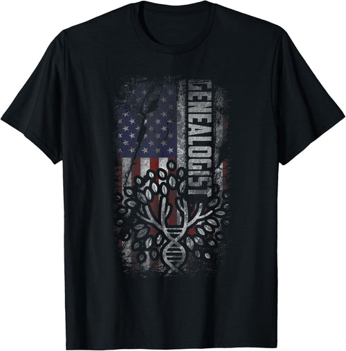 USA Flag Genealogy Shirt Women DNA Tree Genealogist