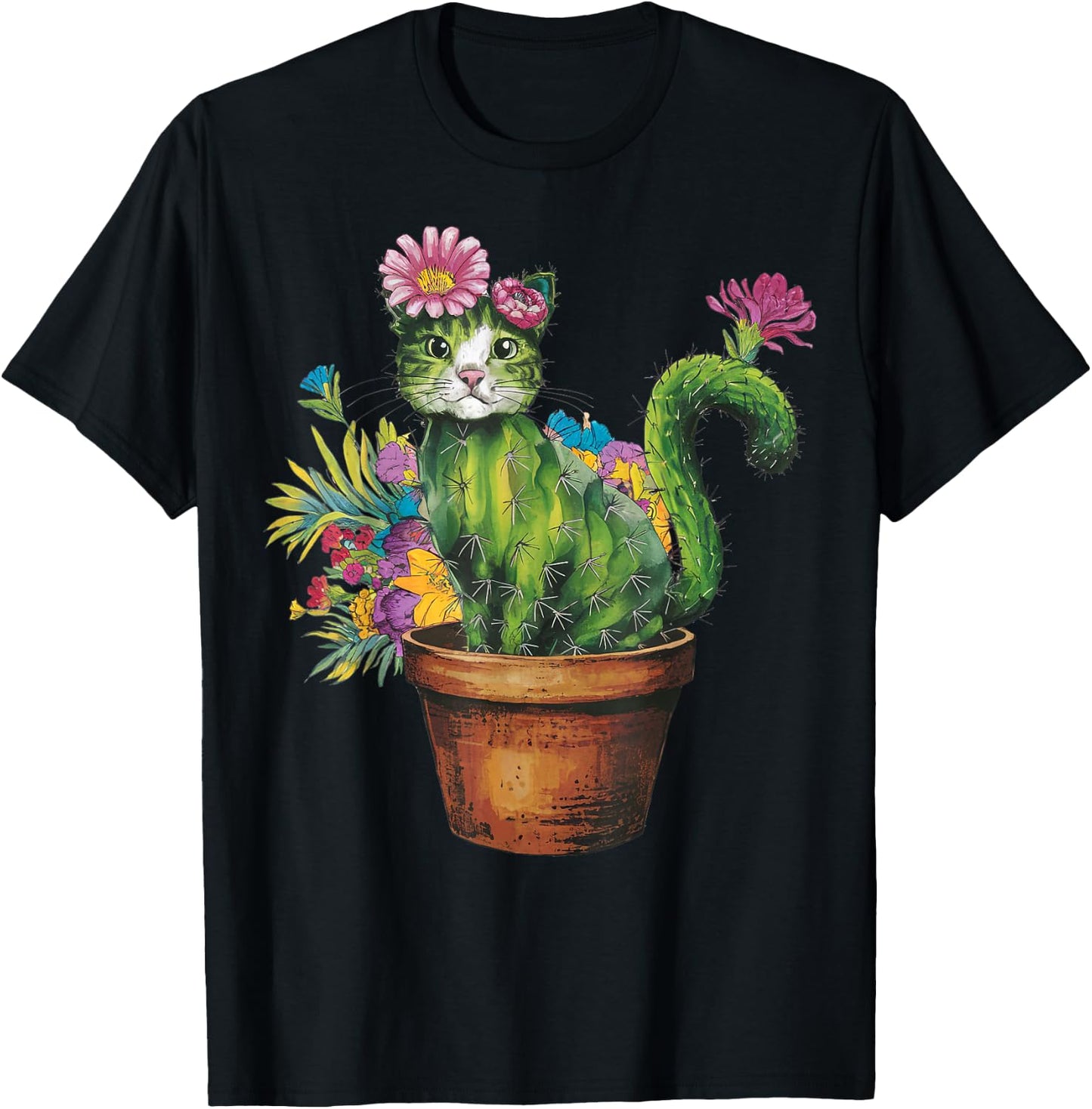 Cat Cactus Gardening Gifts For Cat Lover Cat Mom Cat Dad T-Shirt - T-Shirt | Black