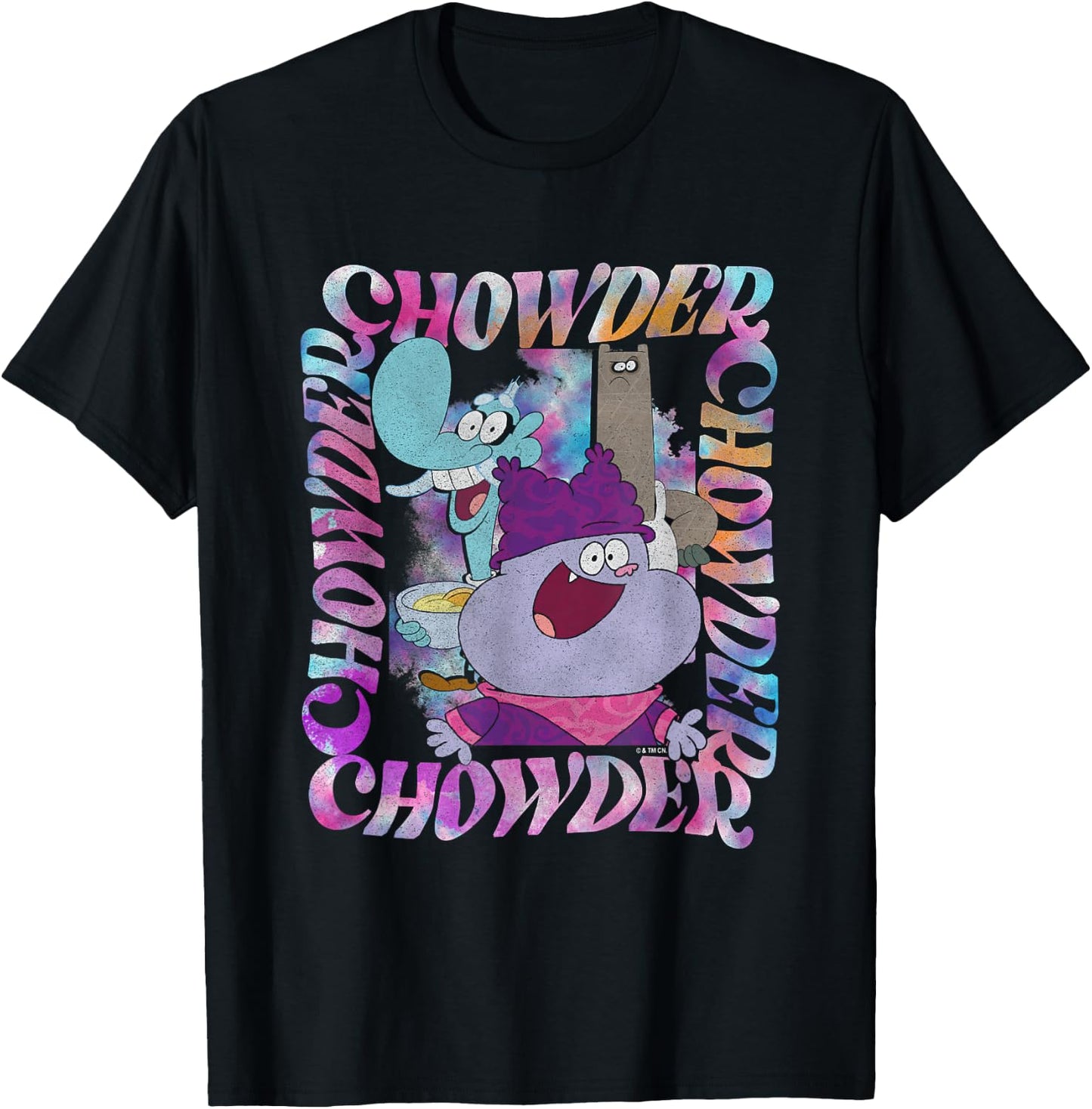 Chowder Mung & Shnitzel Vintage Wavy Text Portrait T-Shirt - T-Shirt | Black