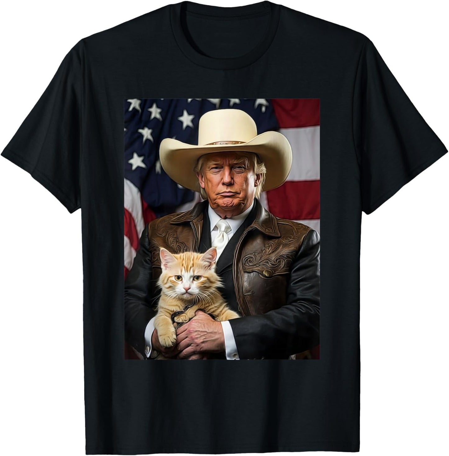Donald Trump Cat Shirt Cowboy American Flag Funny Trump 2024 T-Shirt - T-Shirt | Black