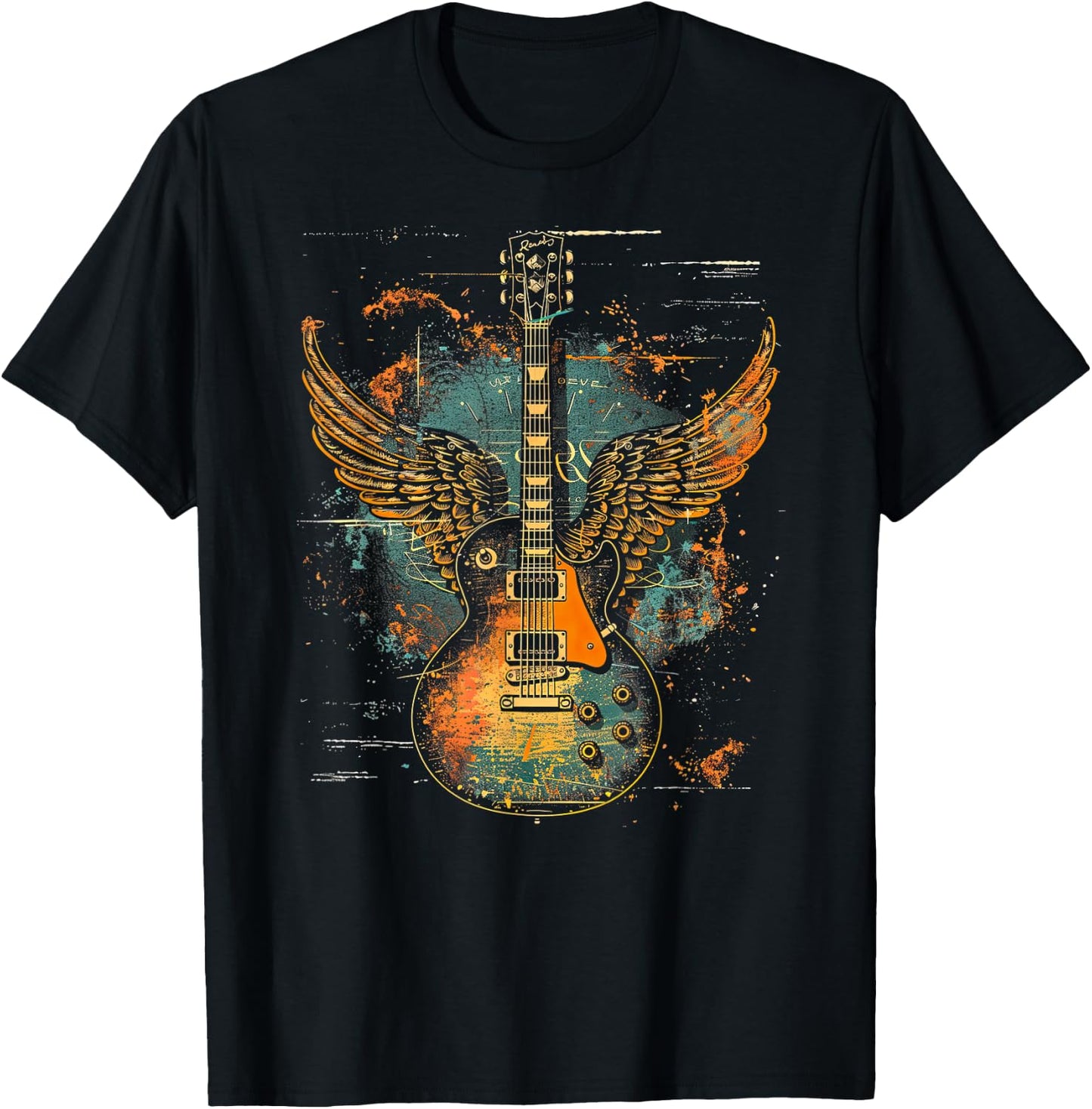 Rock & Roll Guitar with Wings T-Shirt - T-Shirt | Black