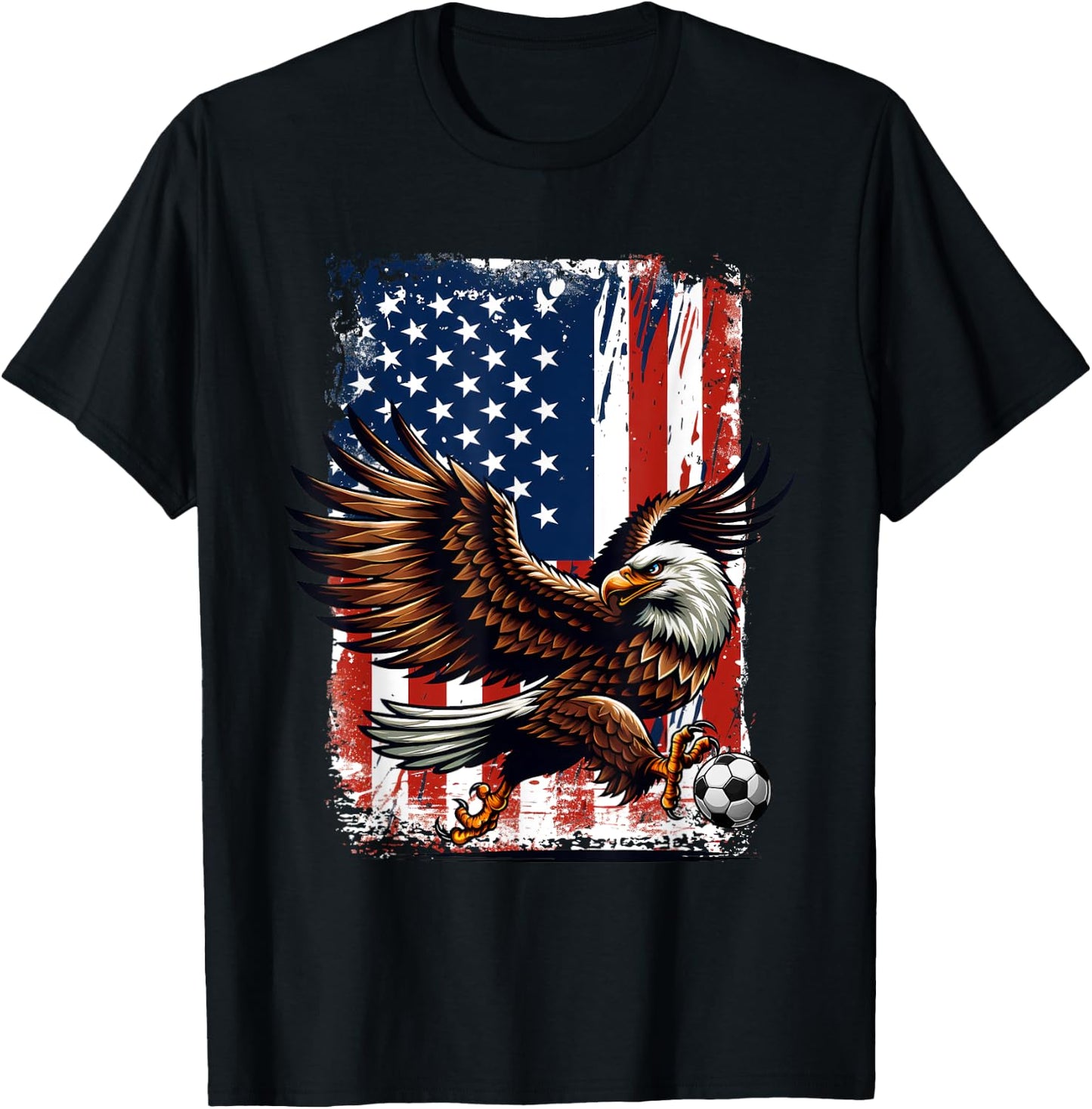 Vintage Bald Eagle Showing Soccer Skills American Flag Kids Men T-Shirt - T-Shirt | Black