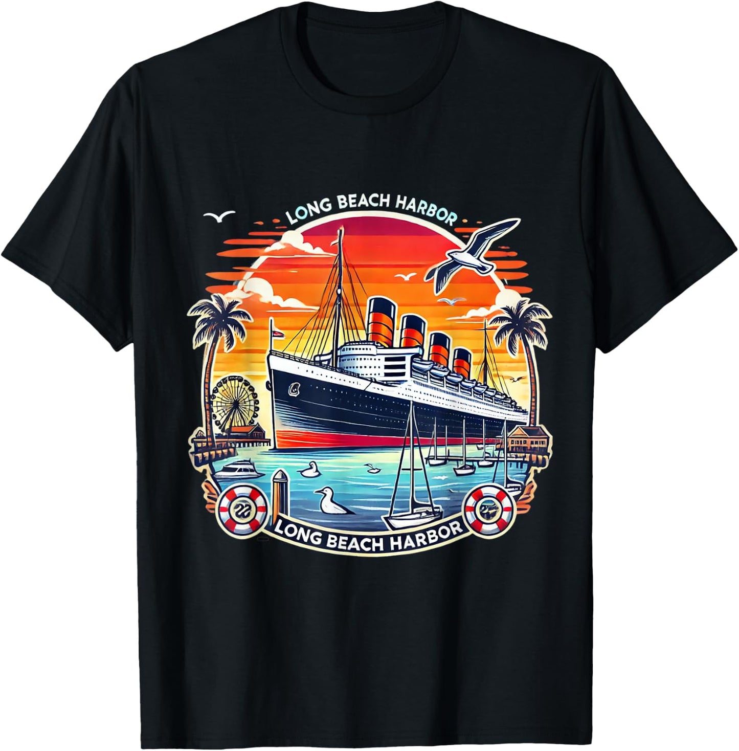 The Queen Mary Long Beach - Historic Ocean Liner T-Shirt - T-Shirt | Black