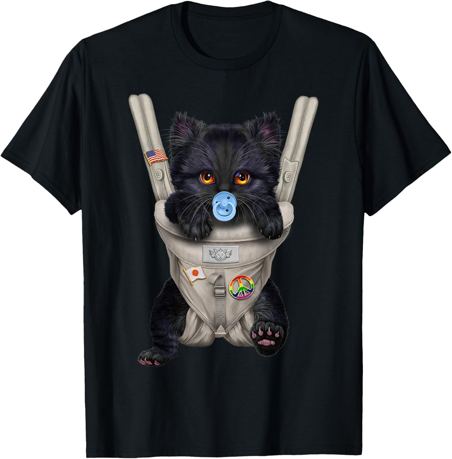 Fluffy Black Cat with Pacifier in Baby Carrier Women Kids T-Shirt - T-Shirt | Black