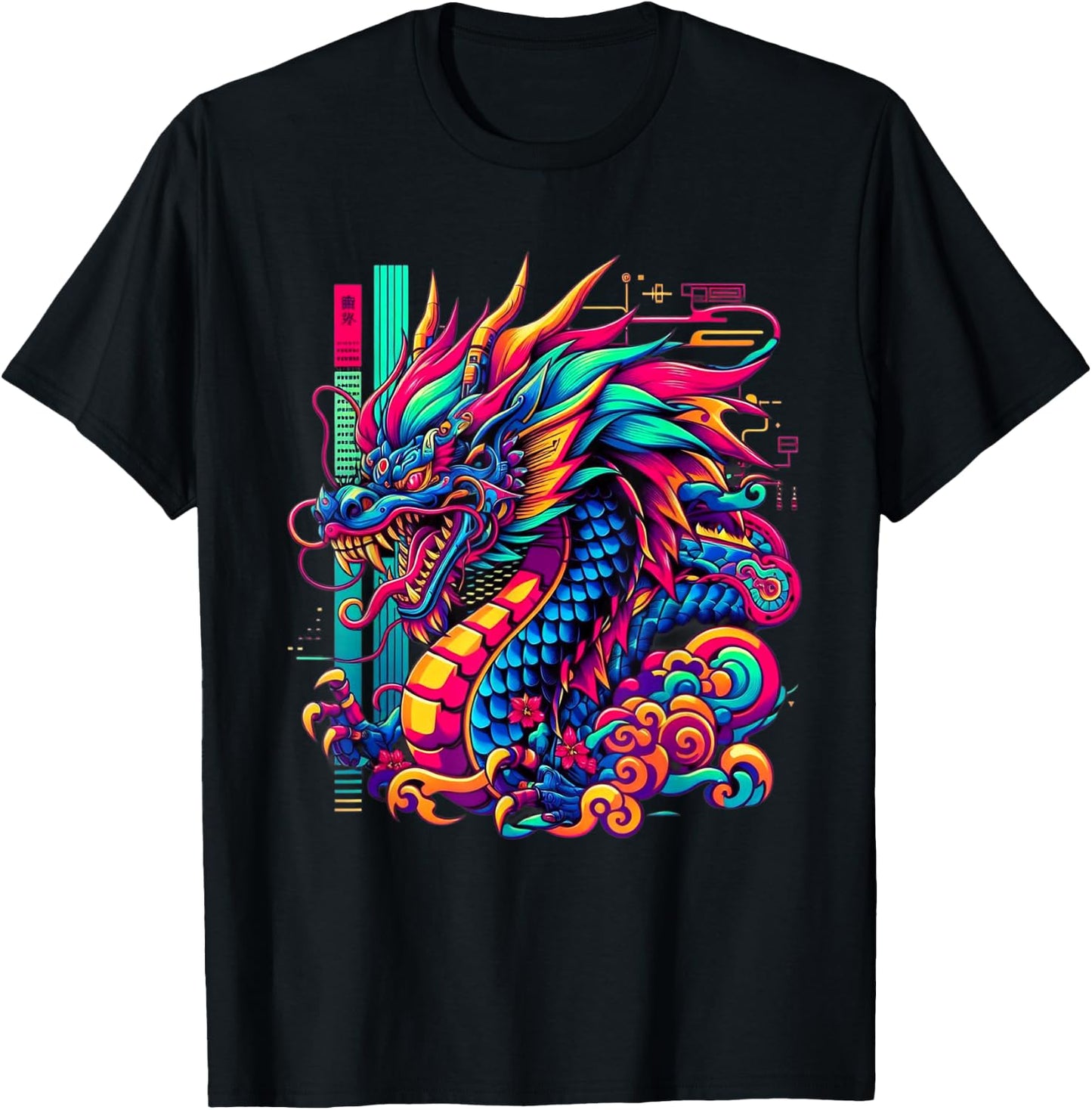 Dragon Cyborg Retro Vaporwave Futuristic Tokyo inspired Art T-Shirt - T-Shirt | Black