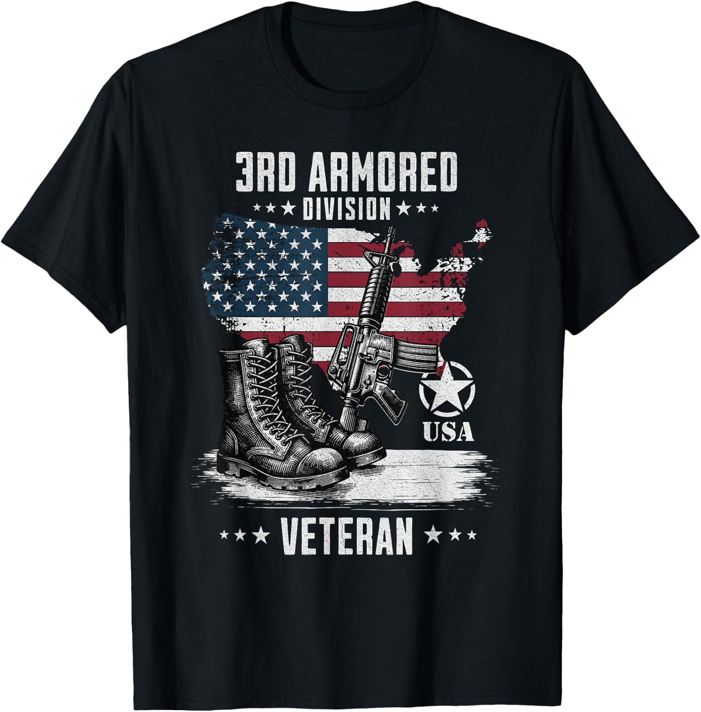 3rd Armored Division Veteran Military Veteran Distressed T-Shirt - T-Shirt | Black