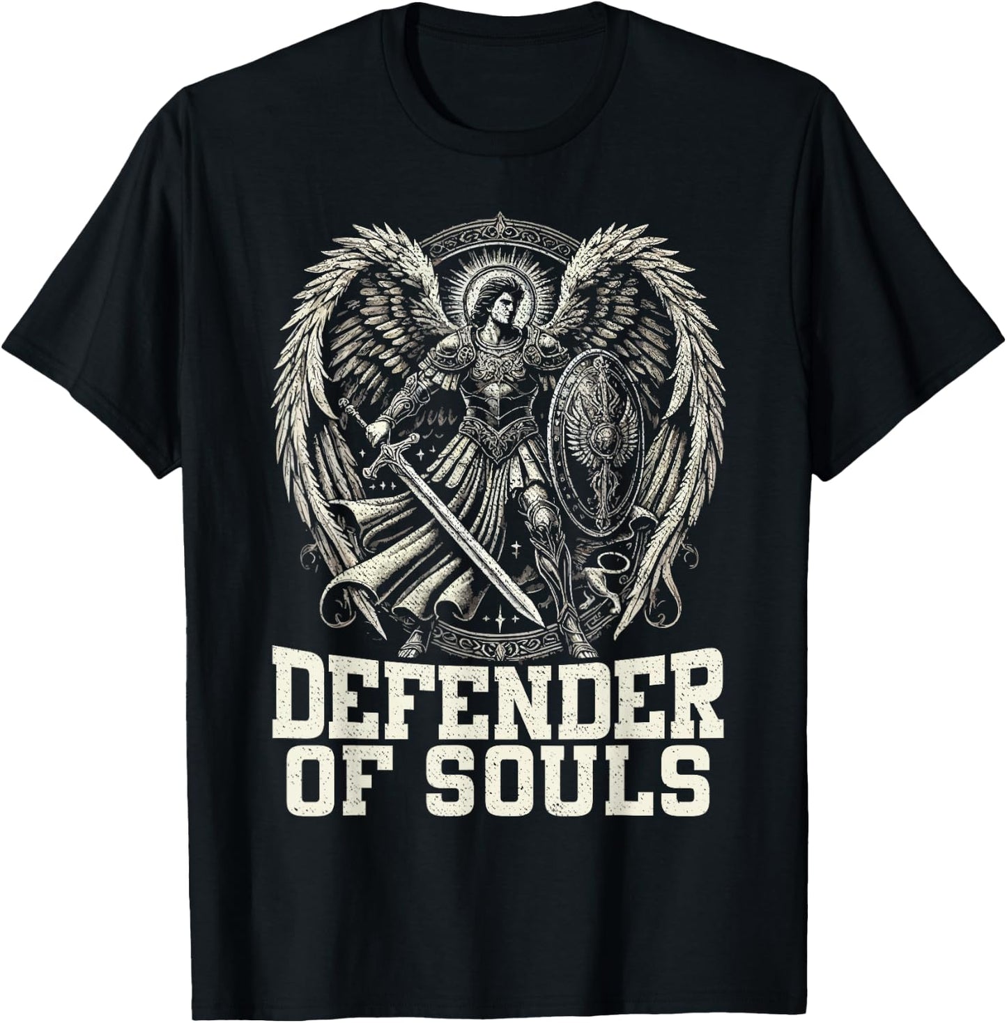 Archangel Michael Christianity SteMi Apparel Catholic Christian -Adults Black Short Sleeve T-Shirt - T-Shirt | Black
