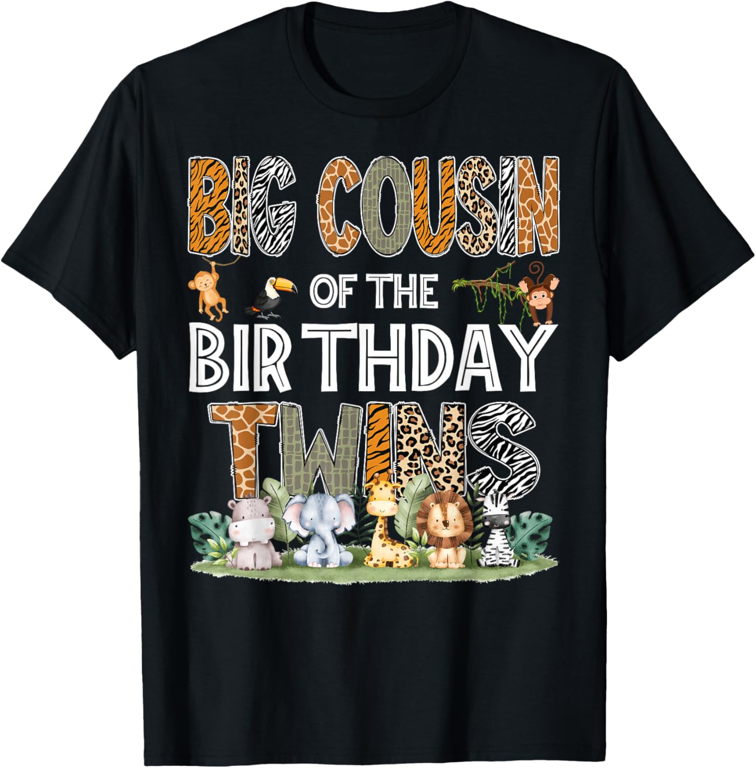 Big Cousin Of The Birthday Twins Safari Wild One Zoo Animal T-Shirt - T-Shirt | Black