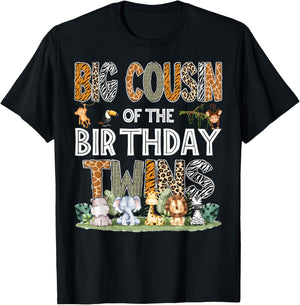 Big Cousin Of The Birthday Twins Safari Wild One Zoo Animal T-Shirt - T-Shirt | Black